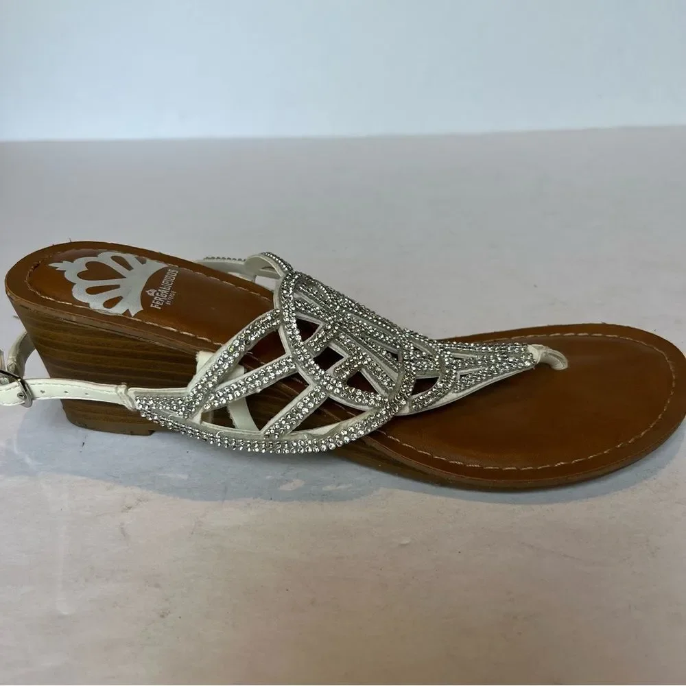 Fergalicious Women's White/Silver Thong Sandals Sparkly Size 7.5M Strappy